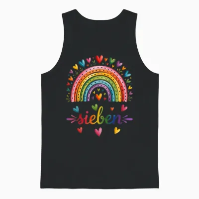 Rainbow Hearts 7th Birthday 7 Years Girls Unisex Tank Top - Black