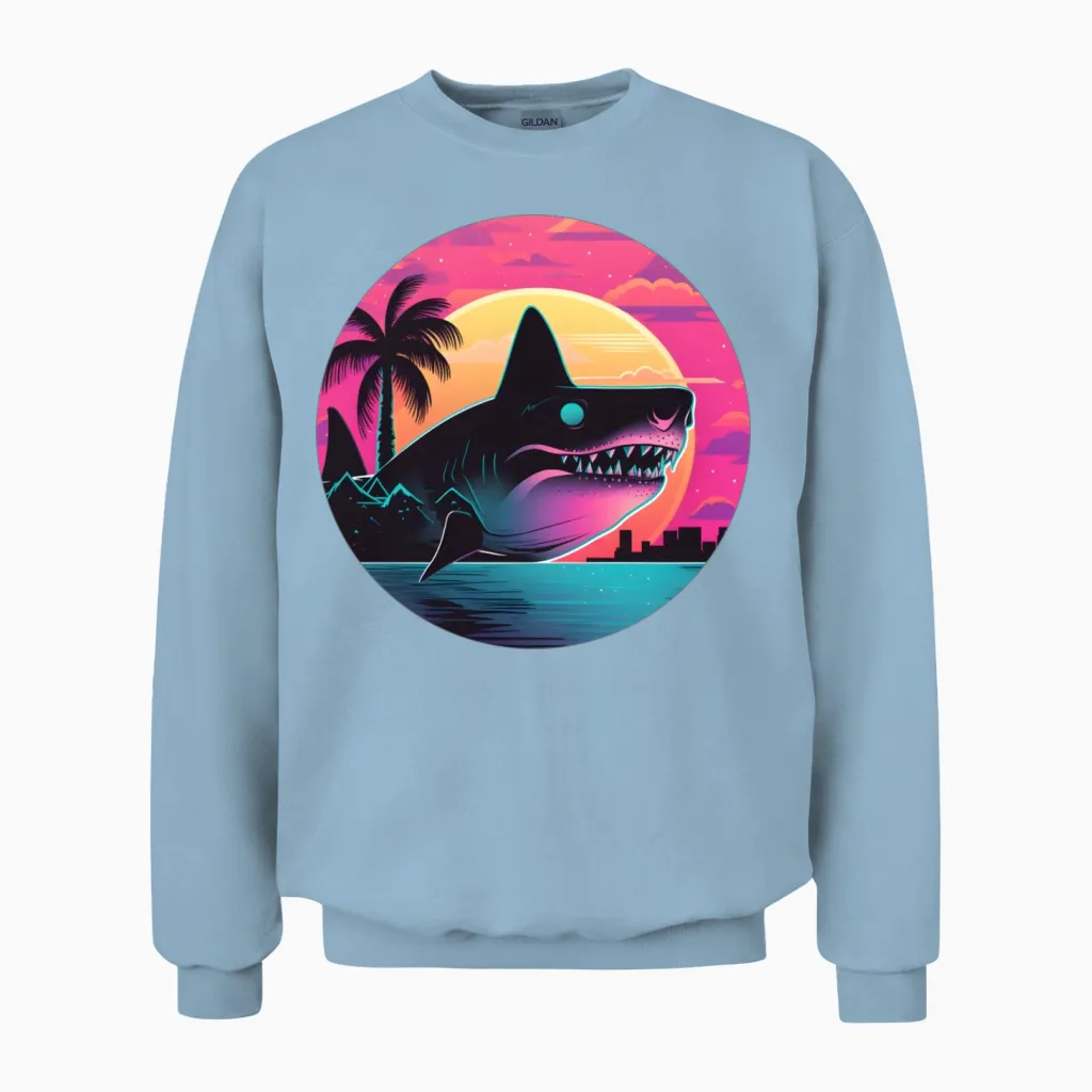Retro Shark Lovers Design Unisex Sweatshirt in Light Blue