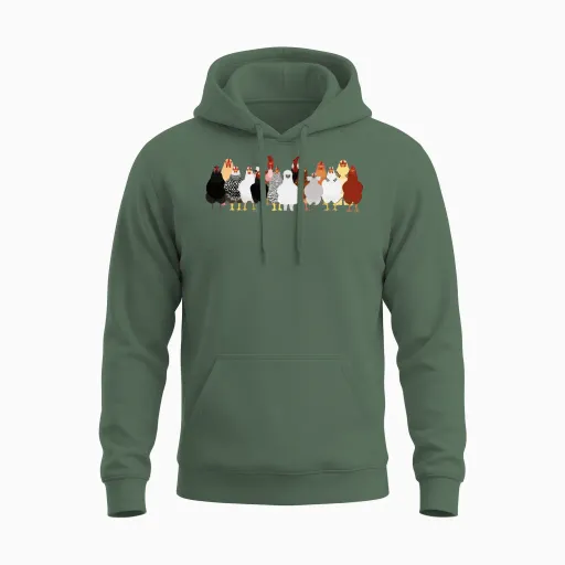 Women Chicken Shirt Chicken Bird Lovers Unisex Hoodie in Military Green
