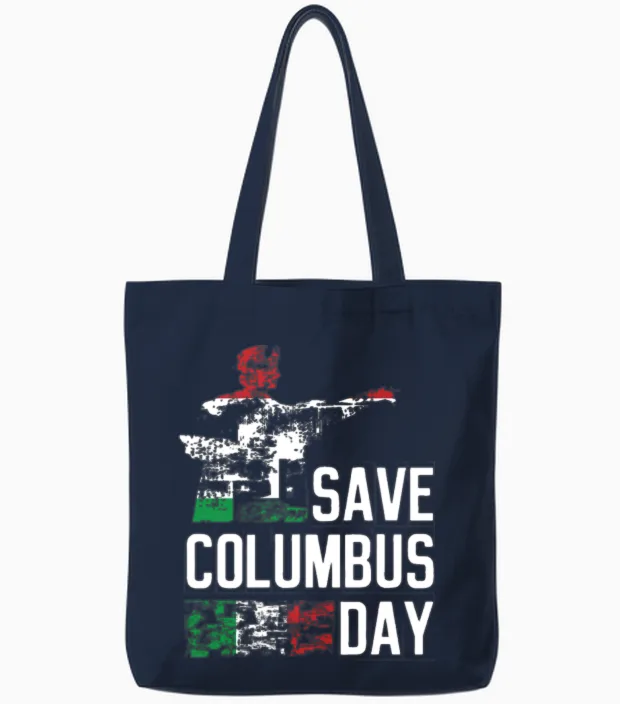 Save Columbus Day Christopher Columbus Americas Tote Bags in Navy