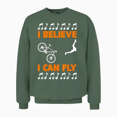 Bike & Accident | Funny Fall Bike | I Believe I Can Fly Unisex Sweatshirt - Military Green