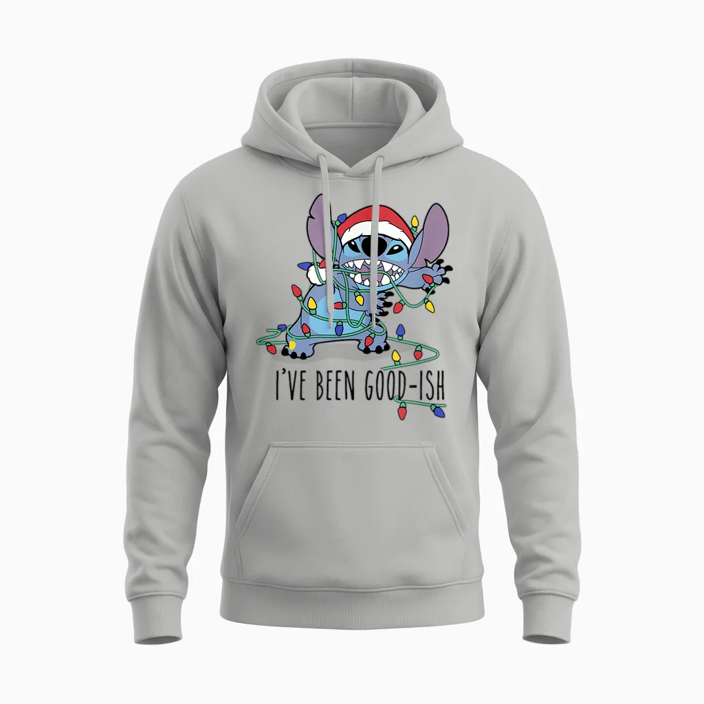 Disney Lilo & Stitch Christmas Stitch I've Been Good-Ish Unisex Hoodie in Ash
