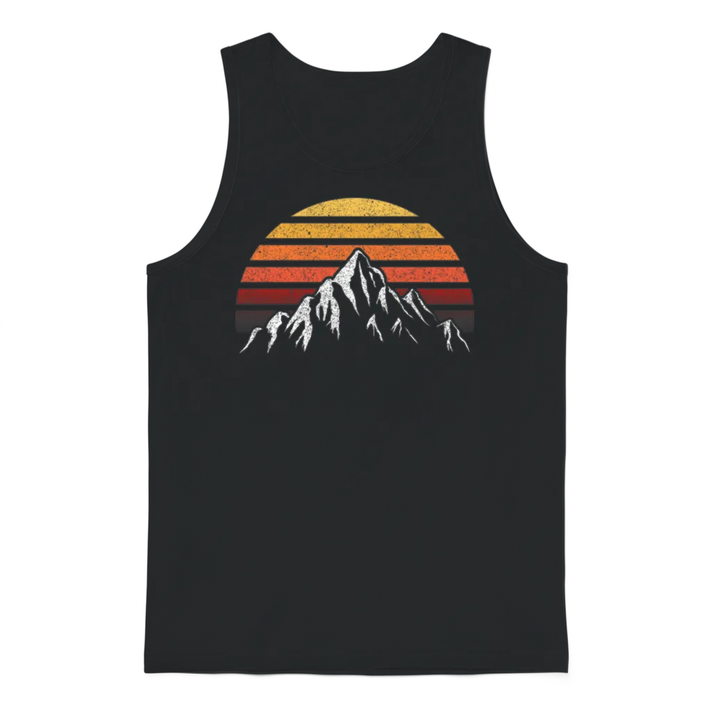 Retro Sunset Mountain Summer & Beach Unisex Tank Top - Black