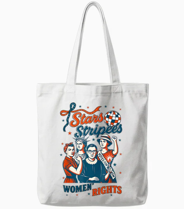Hugvyn 4th of July Feminist Stars Stripes and Women's Rights Tote Bags in White
