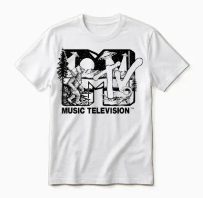 Mademark X Mtv - Cryptid-Filled Mtv Logo Feat. Bigfoot, Ufo, & Nessie Outline Unisex T-Shirt - White