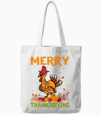 Merry Thanksgiving Turkey Food Thankful Family Day Tote Bags - White