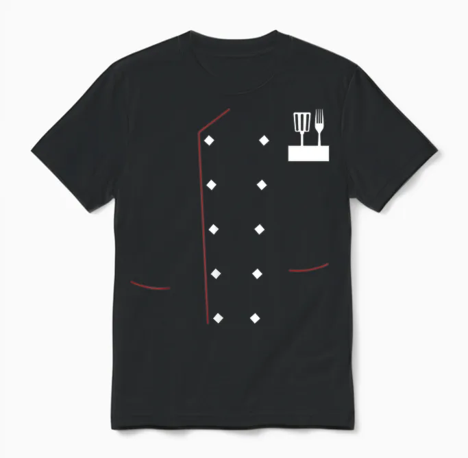 Chef Uniform Jacket Faux Cook Chef Master Cooking Costume T-Shirt, Black, S Unisex T-Shirt in Black