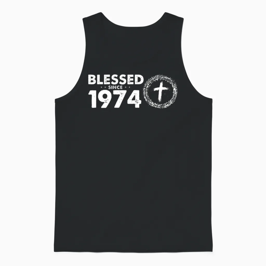 Retro 50th Birthday - Blessed Since 1974 by God's Unisex Tank Top in Black