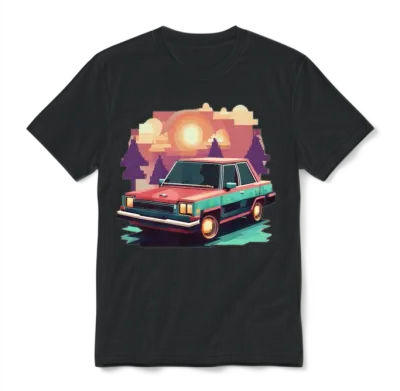 Retro Pixels Car Design Unisex T-Shirt - Black