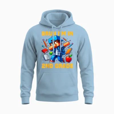 Bruh I'm in 2nd Grade Dabbing Boys Kids Gamer Back to School Unisex Hoodie - Light Blue