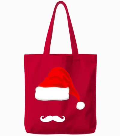 Santa Hat and Mustache Tote Bags - Red