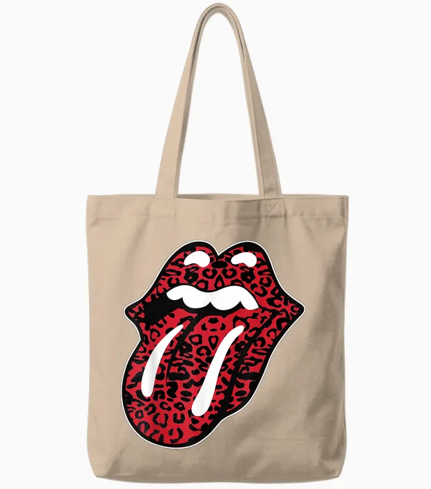 Offizielle the Rolling Stones Leopardenzunge T-Shirt, Schwarz, Unisex Erwachsene, Unisex-Kinder, Kurzarm, T-Shirt, S, Eu 38/40 Tote Bags in Natural