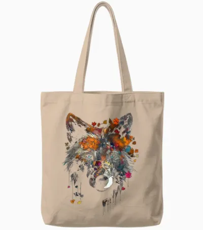 Wolf Herbst Blätter - Blaue Augen - Tier Kunst Motiv Wolf Tote Bags - Natural