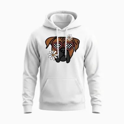 Boxer Retro Dog Unisex Hoodie - White