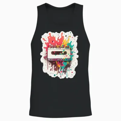 Retro Cassette Sticker Style Unisex Tank Top - Black