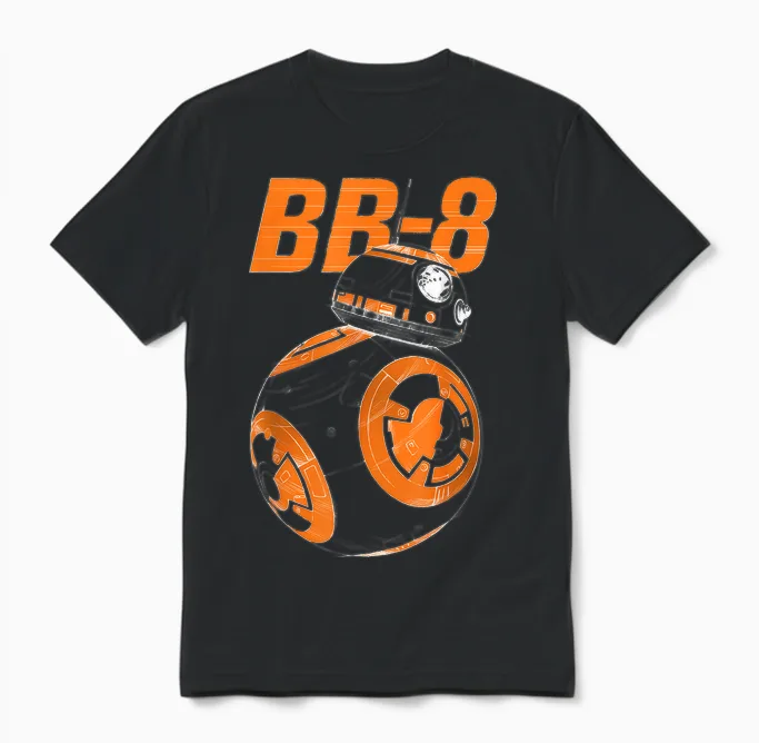 Star Wars Bb-8 Portrait Logo T-Shirt, White, S Unisex T-Shirt in Black