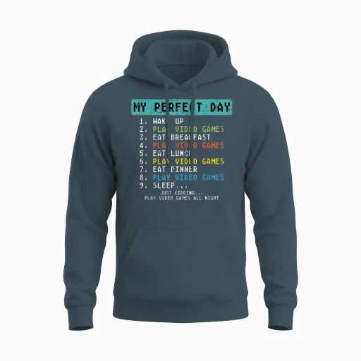 My Perfect Day Play Video Games Funny Gamer Men Boys Unisex Hoodie - Dark Heather