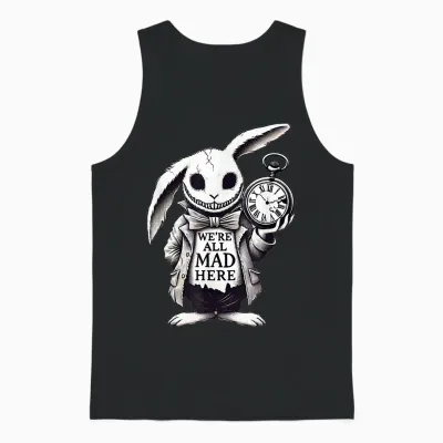 Alice in Wonderland - We're All Mad Here Rabbit Hatter Quote Unisex Tank Top - Black