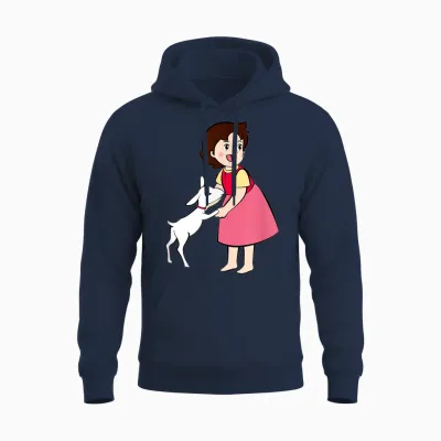 Heidi with Goat Cute Cartoon Tv Series T-Shirt, Blue Unisex Hoodie - Navy