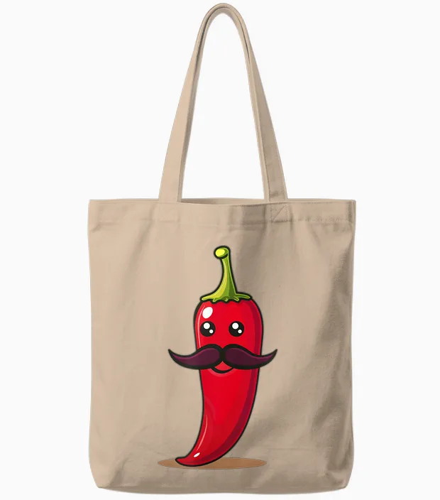 Cool Aussehendes Chili Mit Schnurrbart Für Bartpfeffer-Liebhaber Tote Bags in Natural