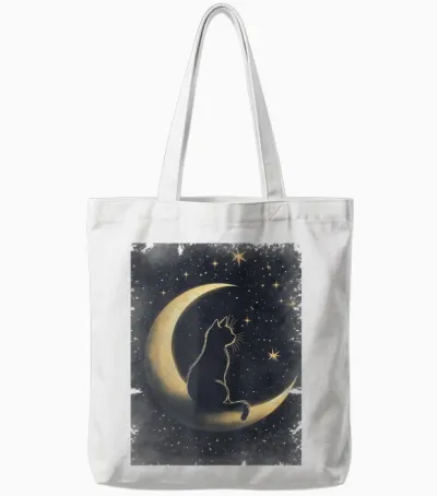 Coole Art Grafik Schwarze Katze Mit Mond Tote Bags - White