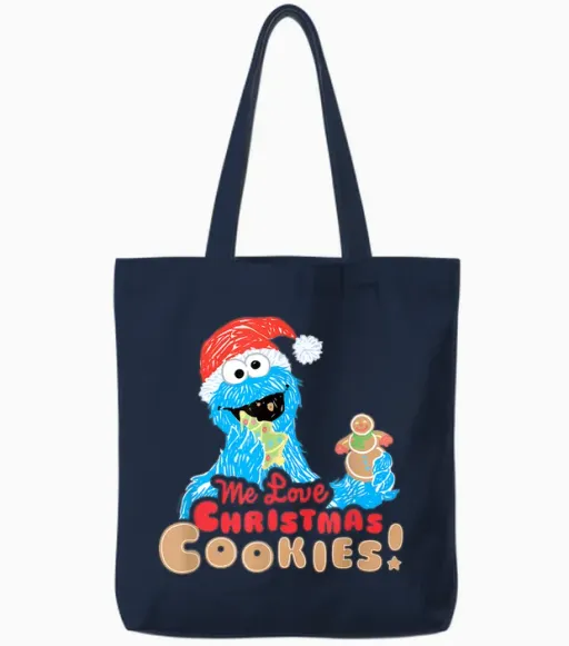 Sesame Street Cookie Monster, Me Love Christmas Cookies Tote Bags - Navy