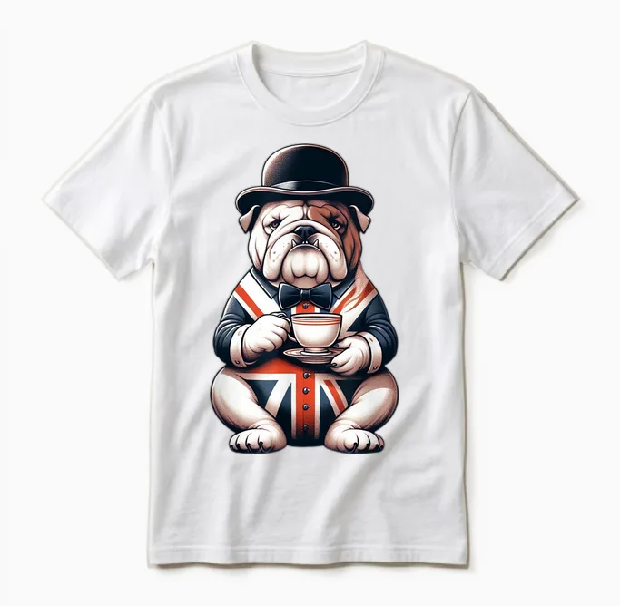Funny British Bulldog Union Jack Uk Pride Unisex T-Shirt in White
