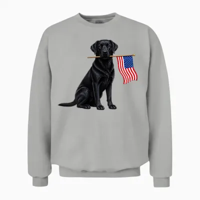 Black Labrador Retriever Holding American Usa Flag 4 of July Unisex Sweatshirt - Ash