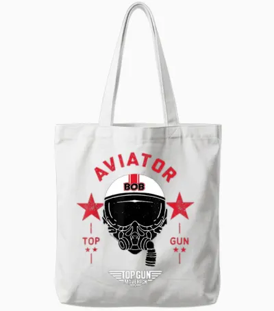 Top Gun Maverick Bob Aviator Helmet T-Shirt, Blue, S Tote Bags - White