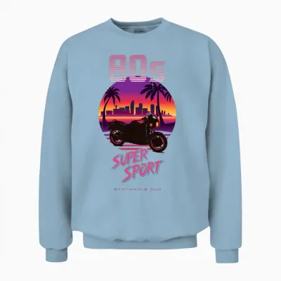 Moto Supersport Années 80 Synthwave Retro Sportbike Rider T-Shirt Haut De Gamme Unisex Sweatshirt - Light Blue