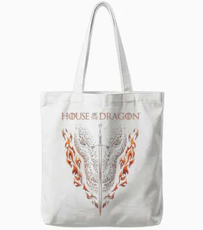 House of the Dragon Fire, Sword and Dragon Tote Bags - White