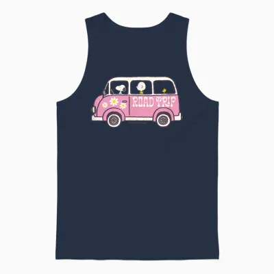Peanuts - Snoopy Charlie Brown Road Trip Van Unisex Tank Top - Navy