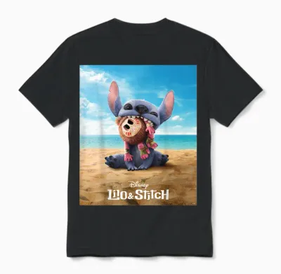 Disney Lilo & Stitch Live Action Movie Funny Moana Poster T-Shirt, Black, S Unisex T-Shirt - Black