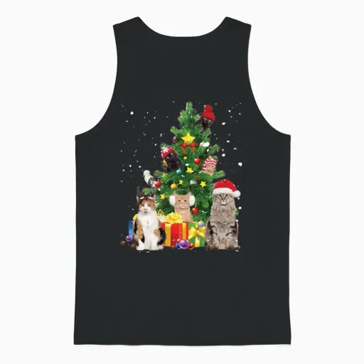 Christmas Tree Cats - Cat Christmas Unisex Tank Top in Black