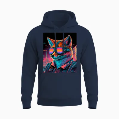 Retro Futuristic Synthwave Fox Unisex Hoodie - Navy