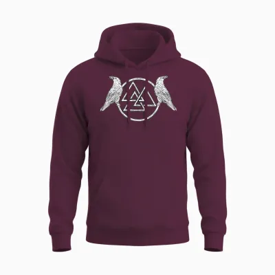 Huginn and Muninn Rune Odin's Ravens Norsemen Unisex Hoodie - Maroon