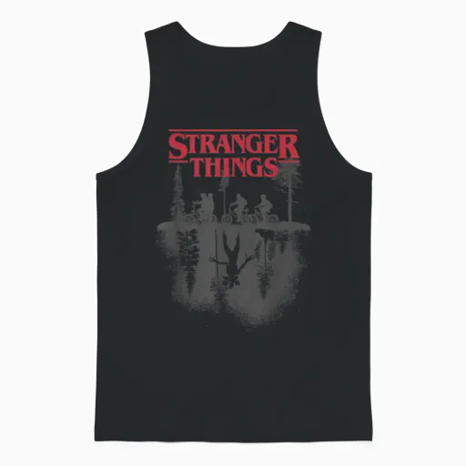 Stranger Things Silhouette Forest Logo T-Shirt, White, S Unisex Tank Top in Black