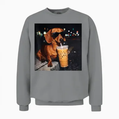 Funny Dachshund Drinking Iced Coffee Lover Humor Unisex Sweatshirt - Sport Grey