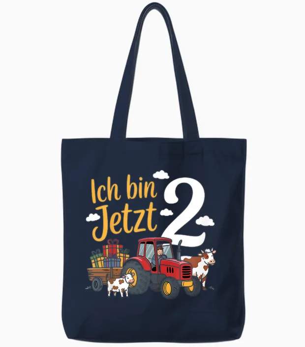 Ich Bin Jetzt 2 Traktor Bauernhof 2. Geburtstag Junge Tote Bags in Navy