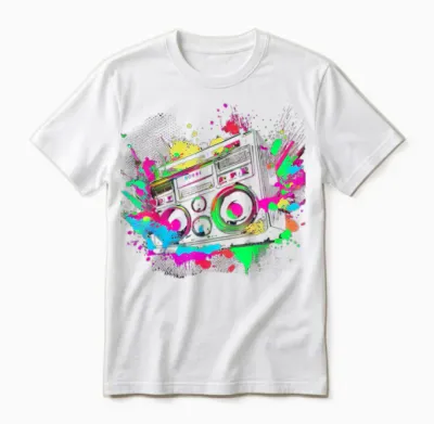80s 90s Retro Party Fancy Dress Cassette T-Shirt, Black Unisex T-Shirt - White