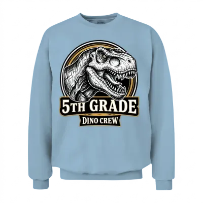 5th Grade Dino Crew T-Rex Back to School Unisex Sweatshirt - Light Blue