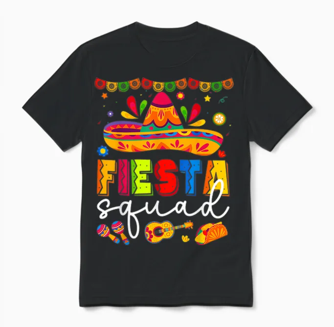 Cinco De Mayo Fiesta Squad Family Matching Group Adults Unisex T-Shirt in Black