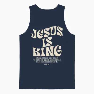 Jesus Is King Bible Verse John 14:6 Christian God Religious T-Shirt, Black, S Unisex Tank Top - Navy
