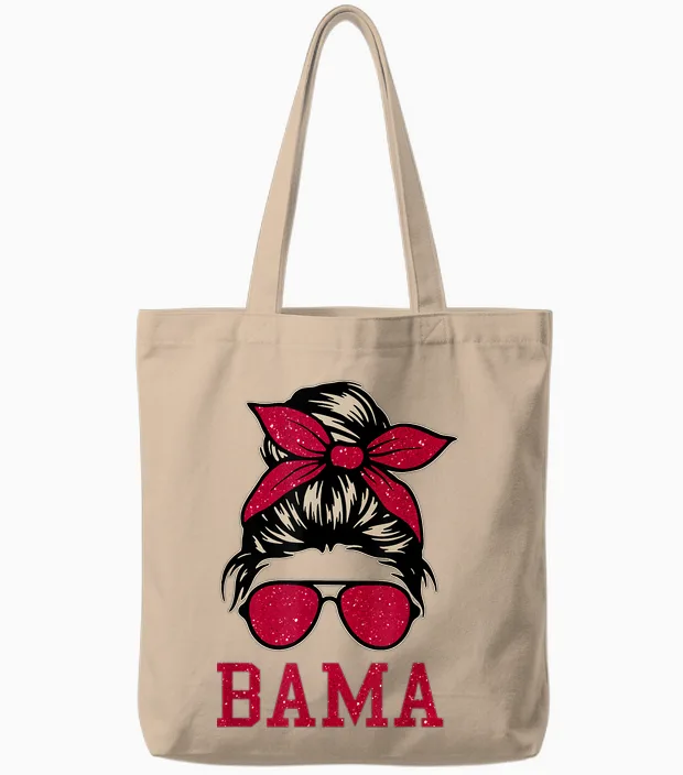 Bama Women Girl Mom Messy Bun Hair. Tote Bags in Natural