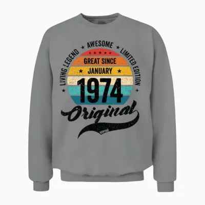 Retro 50 Years January 1974 Birthday Vintage Bday Unisex Sweatshirt - Sport Grey