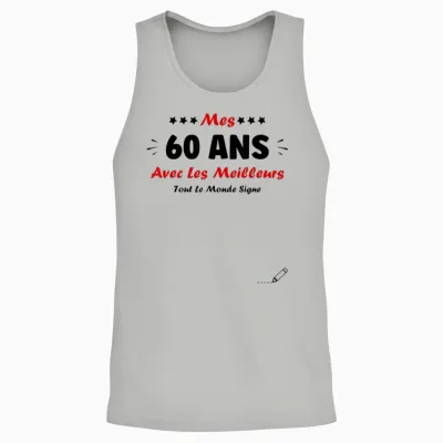 Signature 60 Years Anniversary Humour 60 Years to Sign T-Shirt, White, S Unisex Tank Top - Ash