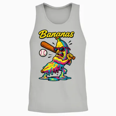 Funny Banana Swinging Baseball Funny Drip Mascot Cool Banana Unisex Tank Top - Ash