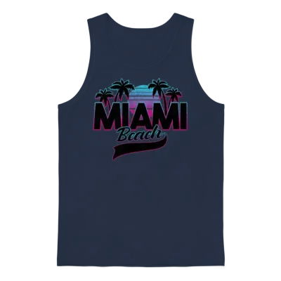 Retro Miami Beach Sunset Palm Trees Unisex Tank Top - Navy