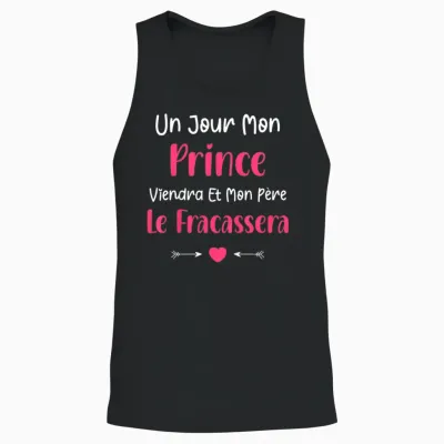 Kids Dad Funny Little Girl Un Jour Mon Prince Viendra Vient T-Shirt, Black Unisex Tank Top - Black