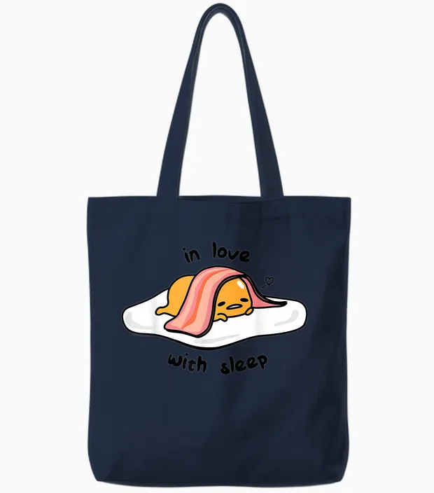 Gudetama in Love with Sleep Tote Bags in Navy